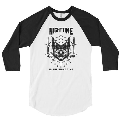 "Nighttime is the Right Time 3/4 sleeve raglan shirt